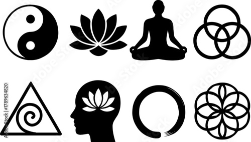 Minimalist yoga and meditation symbols for mindfulness and balance