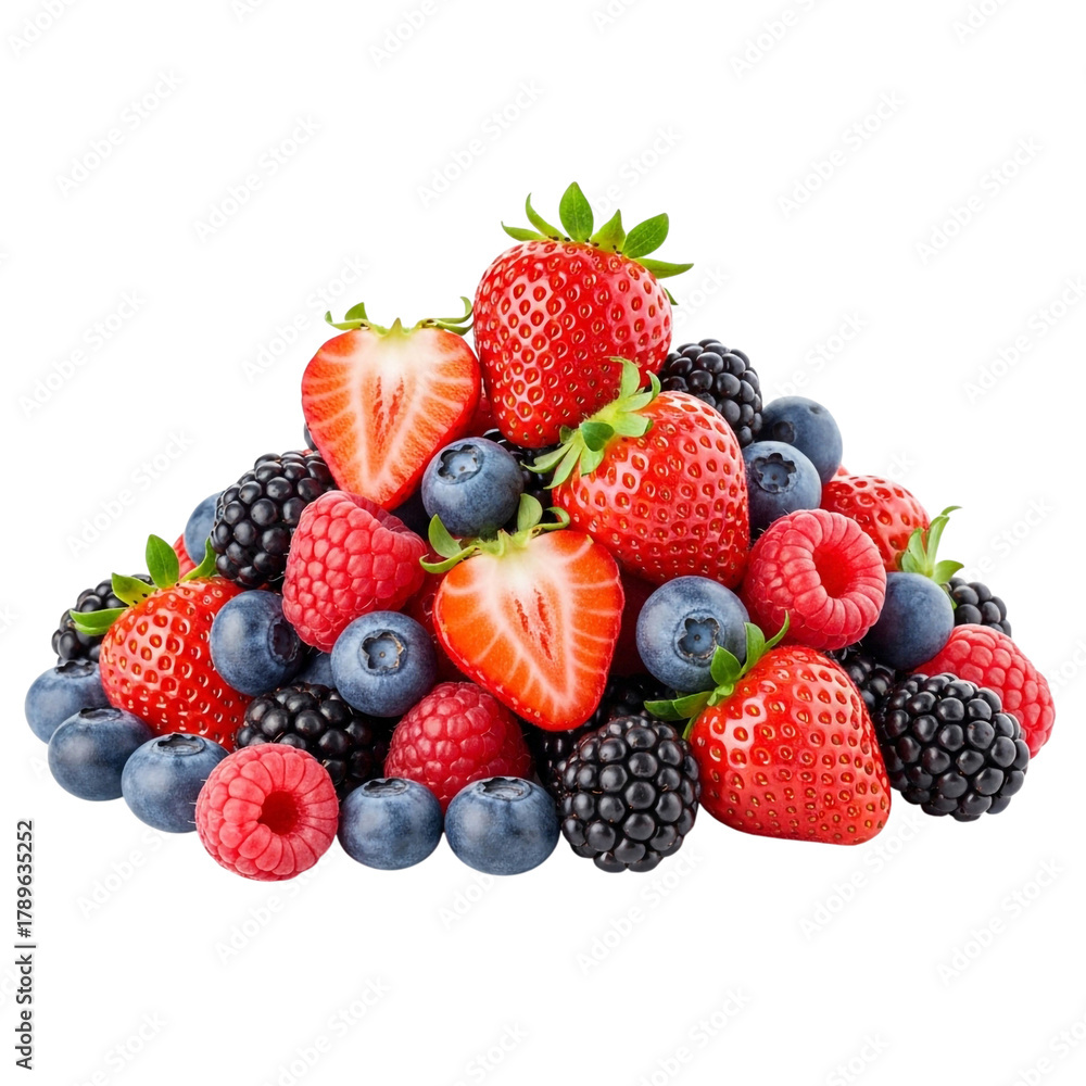 Obraz premium Organic Mixed Berries Cluster with Transparent Background