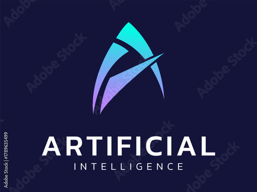 Artificial intelligence with Letter A curved Triangles rocket head shapes technology Analysis logo vector design concept. AI technology logotype symbol for advance technology, ui, identity, automation