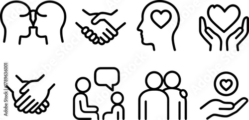 Minimalist icons of connection, trust, and support: line art illustrations