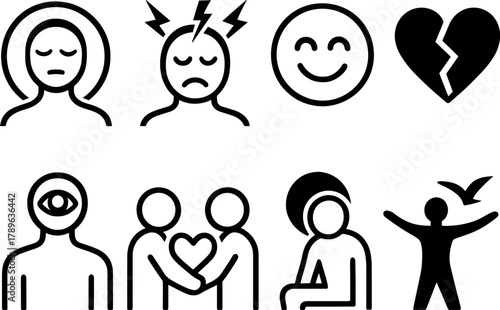 Minimalist emotions icons in linear style for expressive communication