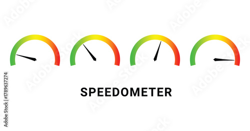 Speedometer icon set, dashboard indicator, tachometer, gauge meter