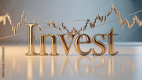 Luxury 3D Golden Invest Word on a Subtle Stock Market Graph