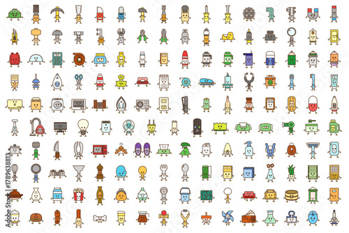 手書き風の様々なキャラクターイラストアイコンセット