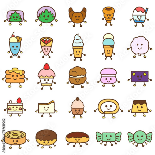 手書き風の食べ物キャラクターイラストアイコンセット