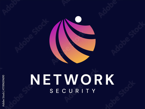 Network security with Curve wave shapes overlapping in circle technology Analysis logo vector design concept. AI technology logotype symbol for advance technology, ui, identity, automation, website.