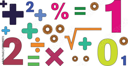 Math symbols and numbers colorful education school mathematics