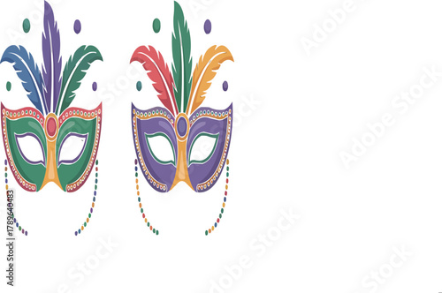 Mardi Gras Feather Mask Illustration  Colorful Carnival Vector