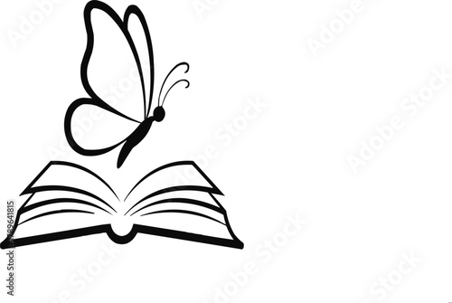 Butterfly and Open Book Outline Illustration  Knowledge and Growth Symbol