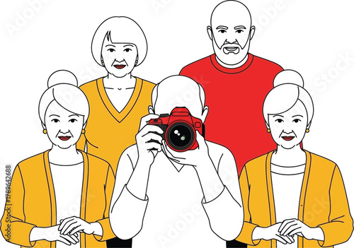 Illustration of photographer taking picture of group of seniors