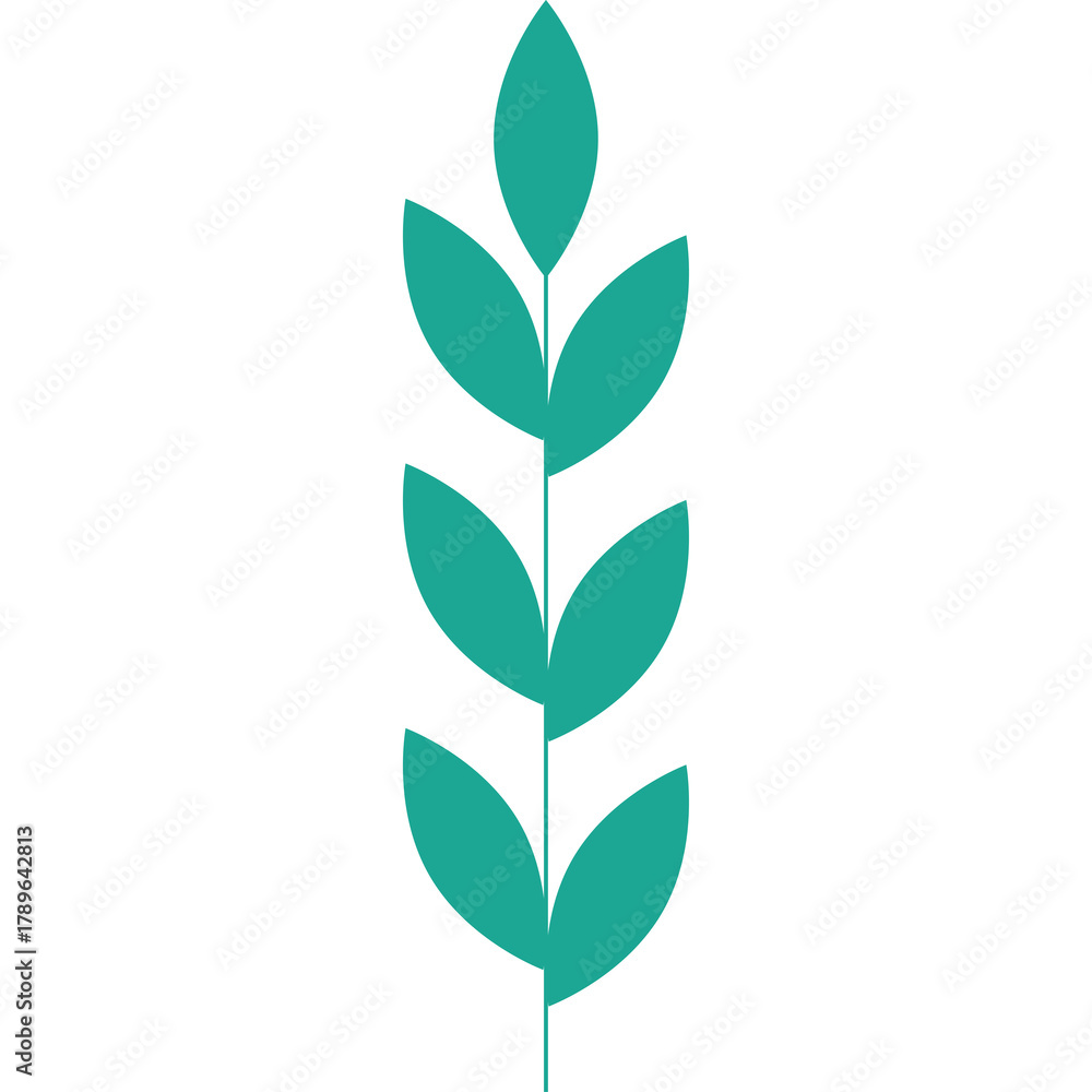 Naklejka premium A Teal Colored Leafy Stem With Multiple Oval Leaves Arranged Vertically On A Transparent Background Representing Growth And Nature