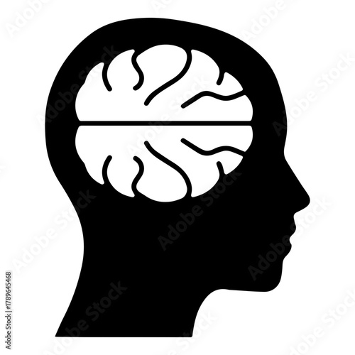 Black Silhouette Icon of Human Head Profile Showing Exposed Brain for Psychology and Thinking Concepts