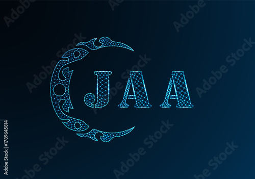 Low poly letter logo JAA design. JAA letter logo low poly vector design on blue color gradient background. JAA logo low poly design