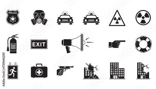 Emergency and safety icons set