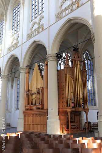 Hooglandse Kerk Church Interior with Organ in Leiden, Netherlands