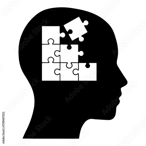 Silhouette Head with Puzzle Pieces Concept for Problem Solving Intelligence and Mental Health