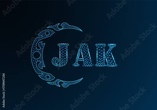 Low poly letter logo JAK design. JAK letter logo low poly vector design on blue color gradient background. JAK logo low poly design