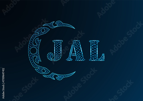 Low poly letter logo JAL design. JAL letter logo low poly vector design on blue color gradient background. JAL logo low poly design