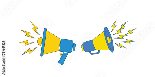 Megaphone Icons: Symbolic of communication, these illustrations showcase two megaphones. They appear on a surface, each amplifying a unique message through their distinct designs.
