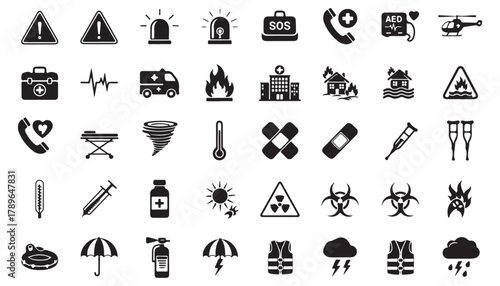 Emergency warning medical safety disaster icons