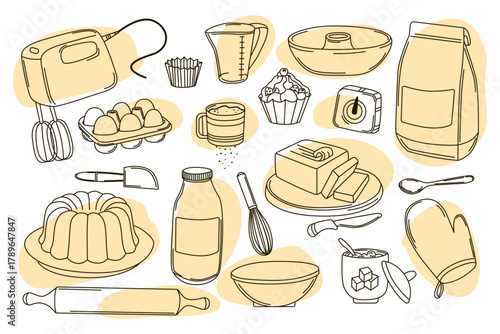 Baking Tools and Ingredients Vector Illustration