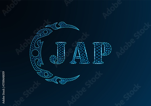 Low poly letter logo JAP design. JAP letter logo low poly vector design on blue color gradient background. JAP logo low poly design