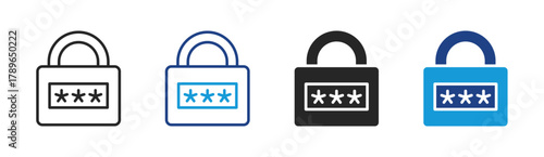 Password Lock icon set multiple style collection