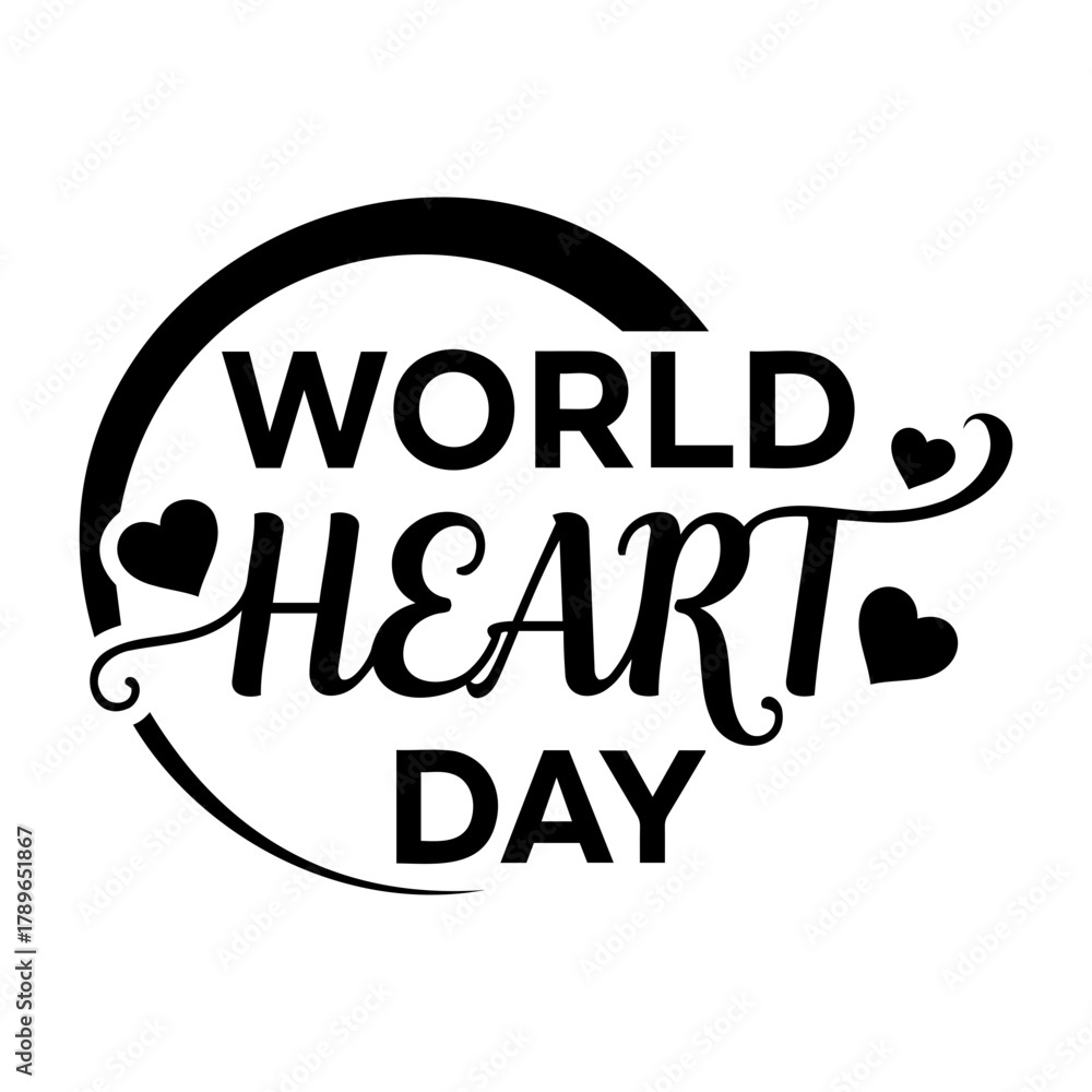 Obraz premium Vector world heart day graphic with hearts and decorative elements in black and white design style