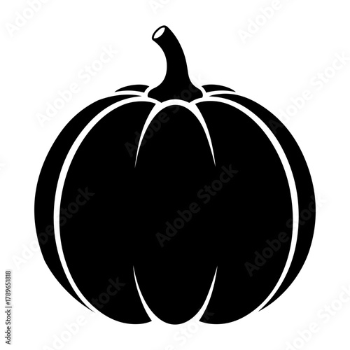 Vector illustration of a simple black pumpkin with a stem, isolated on a transparent background design element