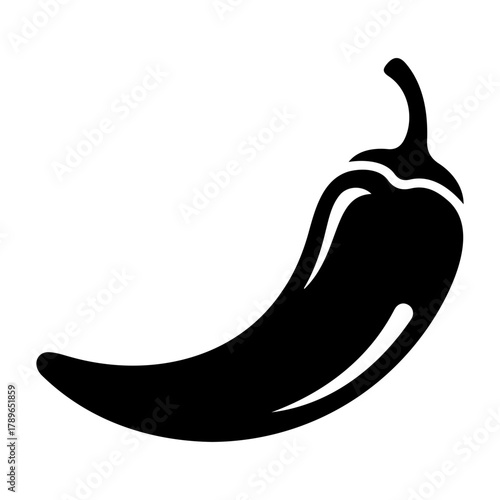Vector a simple black silhouette of a chili pepper with a curved body and a short curled stem at the top