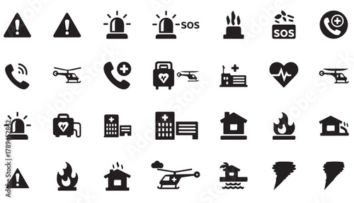 Emergency and disaster warning icons
