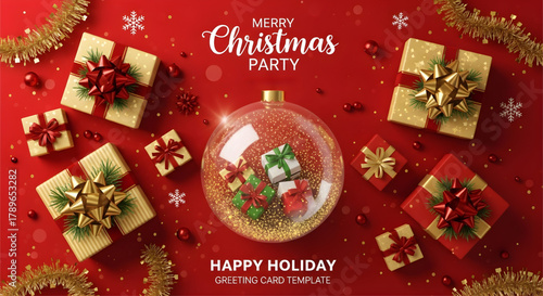 Festive christmas scene featuring gifts, ornaments, and holiday decorations spread out