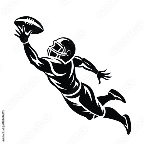 American Football Wide Receiver Silhouette Diving to Catch the Ball in Dynamic Action Pose