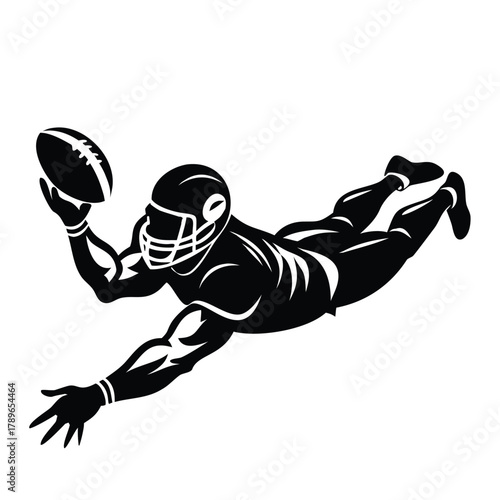 American Football Player Silhouette Diving for Touchdown with Ball
