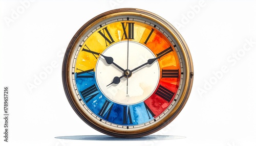 Color Segmented Wall Clock with Roman Numerals Symbolizing Artistic Timekeeping and Editorial Styling for Lifestyle and Decor Use