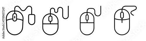 Computer mouse vector line icons set. wired pointer device symbols.