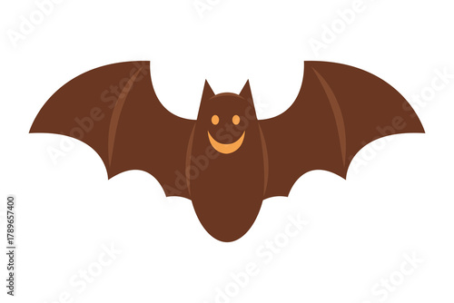 A simple, flat vector illustration of a brown, smiling bat. Its texture and color suggest it is a chocolate Halloween treat. Perfect for food-themed or spooky holiday designs