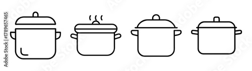 Cooking pot and saucepan line icons set, kitchen utensils outline