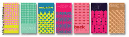 A collection of minimalist posters with geometric backgrounds and clean typography. The versatile vector patterns are perfect for posters,labels, and backgrounds with excellent text legibility.