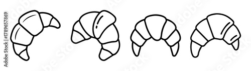 Croissant outline set. french pastry sketch. bakery breakfast icon