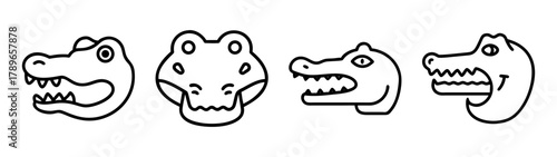 Line art alligator and crocodile heads icon set for wildlife design