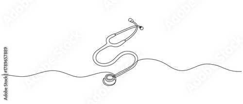 One continuous line drawing of medical stethoscopes 