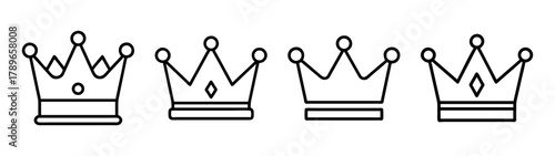 Set of royal crown line art icons representing victory and success