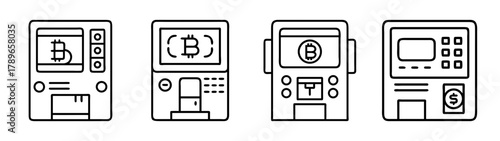 Cryptocurrency atm icons set for modern digital currency exchange