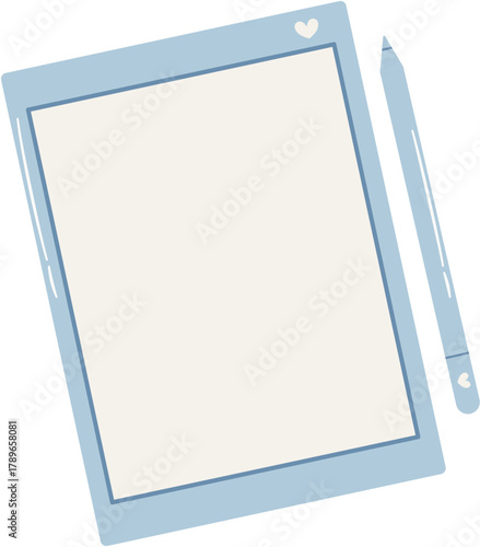 Flat Tablet with Stylus for Digital Workspace, Tablet with Pen Vector Illustration