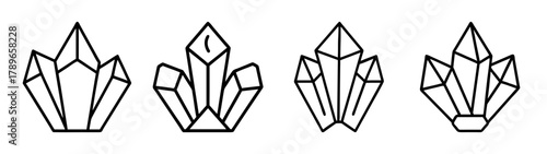 Crystal outline icons set. gemstone linear symbols. mineral collection.