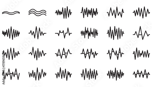 Waveform sound and audio frequency patterns set