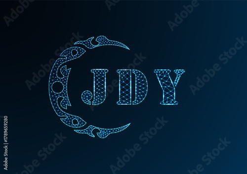 Low poly letter logo JDY design. JDY letter logo low poly vector design on blue color gradient background. JDY logo low poly design