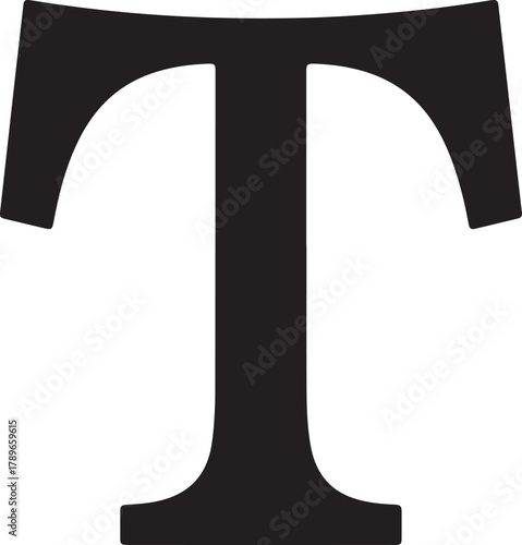 Bold black uppercase letter T vector in a classic serif font perfect for typography education and initial branding
