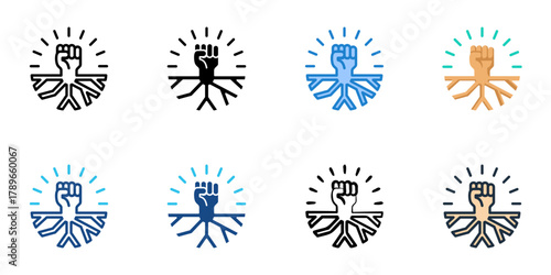 Grassroots movement icon set multiple style collection 
